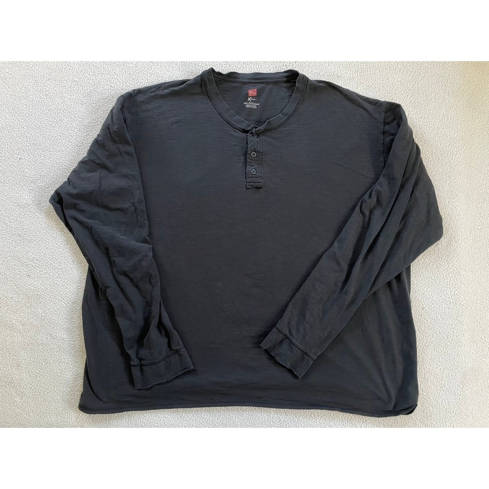 Thrashed Distressed Hanes Mens 3XL Henley Shirt Charcoal Gray X-Temp Long Sleeve